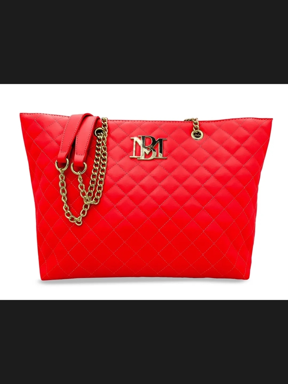 Badgley Mischka Red Quilted Tote with Gold Chain